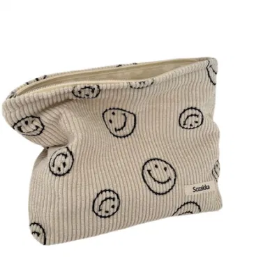 Sac de rangement en velours côtelé pour femmes et filles, organiseur de maquillage à pois souriants, trousse à crayons